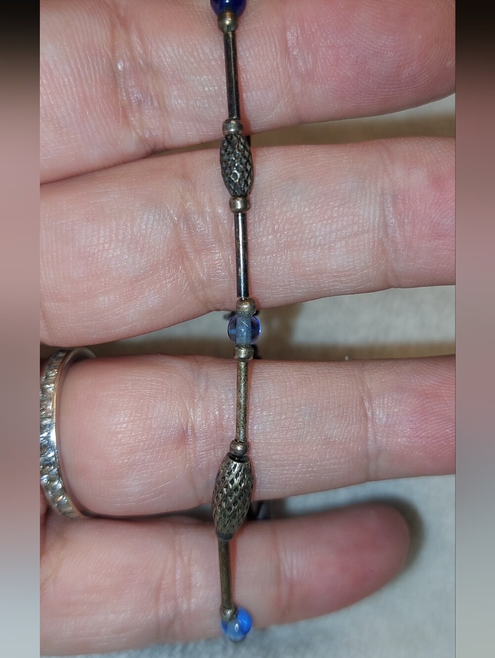 Vintage Delicate Blue Bead and Antiqued Metal Women's Bracelet